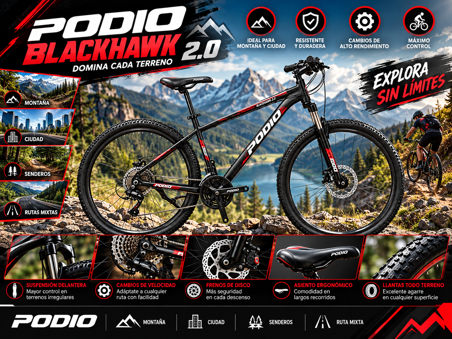 Bicicleta Podio Blackhawk 2.0